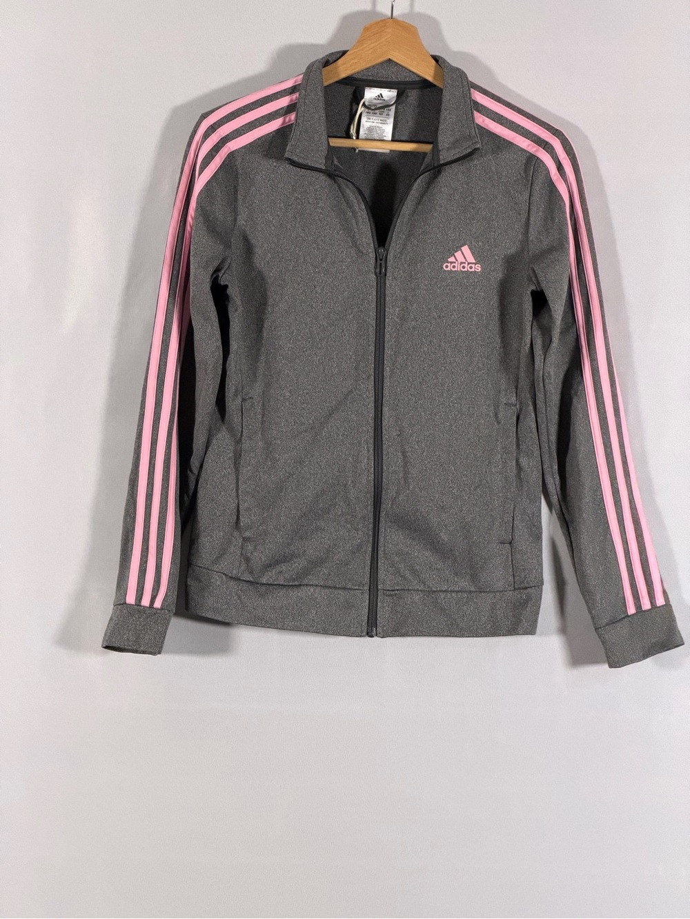 adidas Women’s Small Gray Pink 3-Stripes Full Zip Track Jacket Athletic Activewe